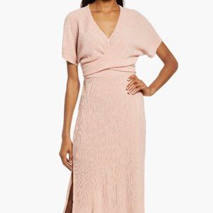 Floret Studios Phoebe V-Neck Midi Dress in Peach Beige